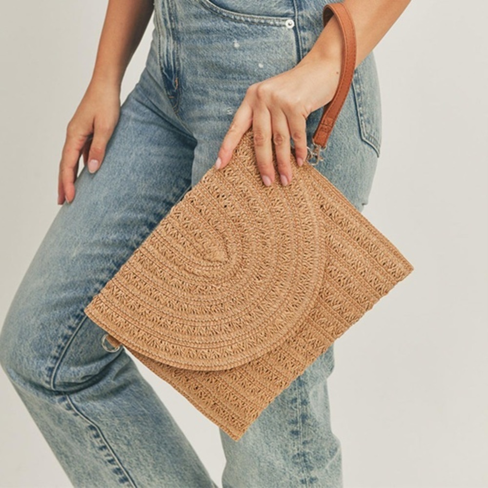 TAN STRAW ENVELOPE CROSSBODY/CLUTCH - Picture 4 of 6